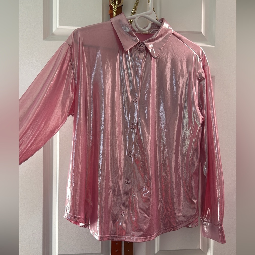 Shiny Pink Button-Up Shirt